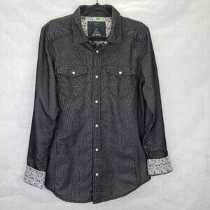 Prana Kellan Button Down Shirt Men’s M Cargo Slim Fit Grey Flip Cuff Pearl Snap